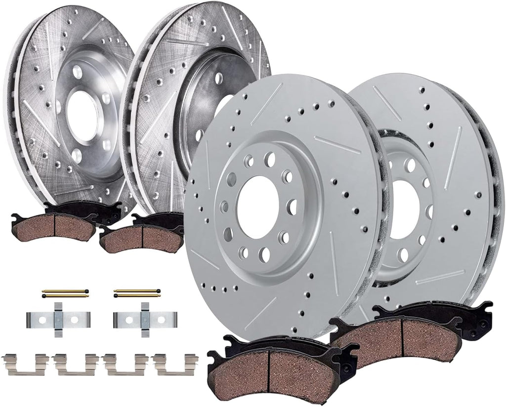 Detroit Axle - Brake Kit for 2018-2020 Buick Regal Sportback [GS], Ceramic Brakes Pads Drilled Slotted Disc Brake Rotors Replacement: 13.58' inch Front and 12.40' inch Rear Rotors