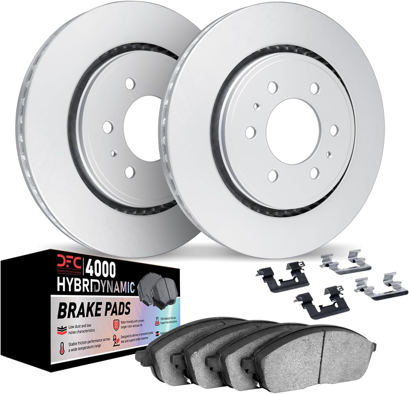 Dynamic Friction Company Front Brake Kit Fits 2005-2025 Nissan Frontier; 2005-2012 Nissan Pathfinder; 2005-2015 Nissan Xterra| 4000 HybriDynamic Pads, Blank Rotors| Hardware| 11.7' Front