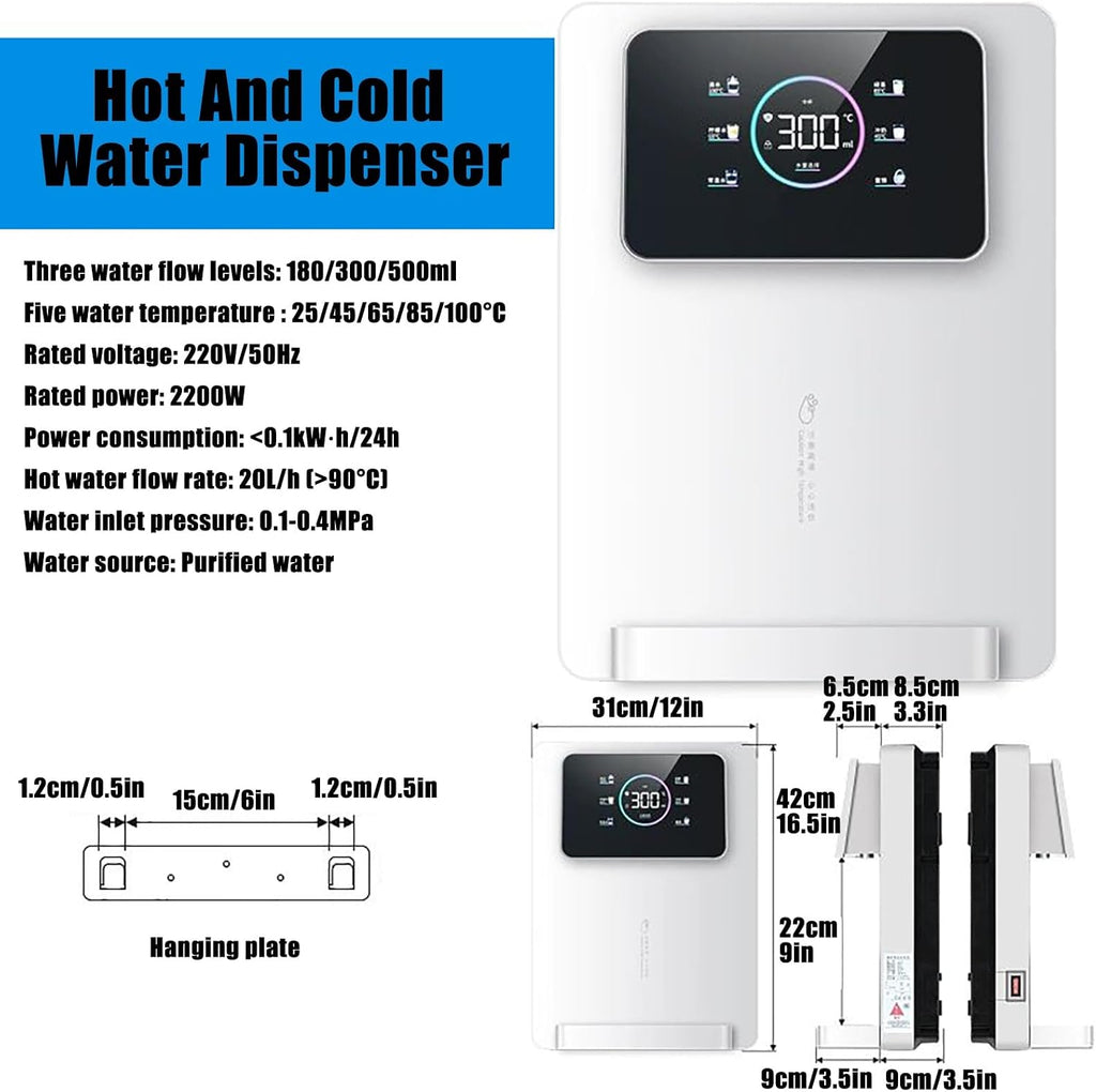 Instant Hot Water Dispenser Countertop for Rapid Heating, Adjustable 5 Temp & 3 Water Volume Dispense, Quick Heating with Touchscreen & Child Lock for Home(White)