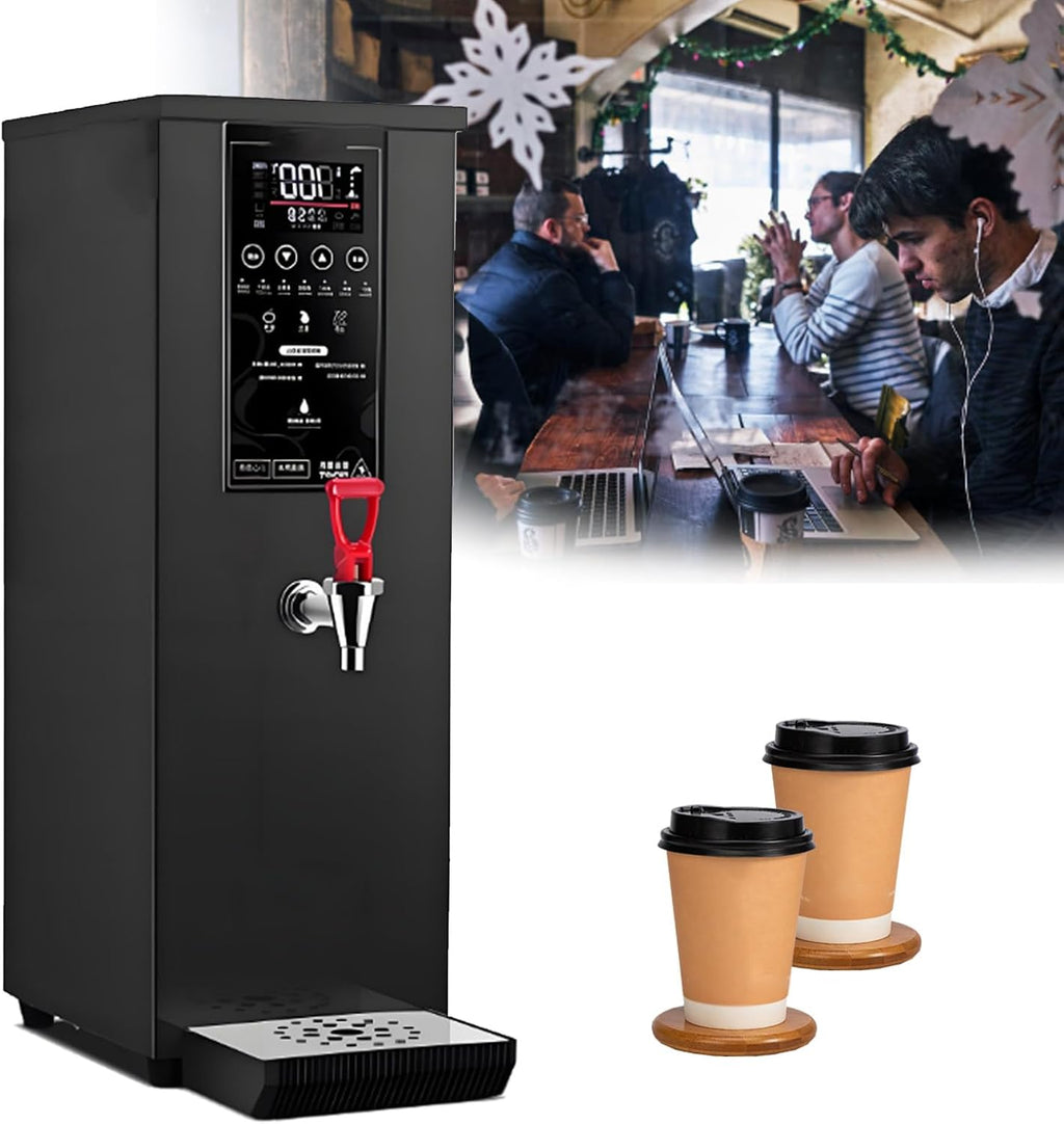 Commercial Water Boiler,Electric Hot Water Dispenser,1000W 25L Step-heating Stainless Steel Water Boiler and Warmer,Digital Display Countertop Boiling Water Machine for Office Black