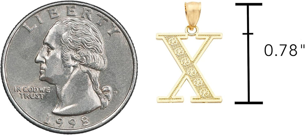 LoveBling 10K Yellow Gold Diamond Cut A to Z Alphabet Initial Letter Charm Necklace Pendant (Small Size)