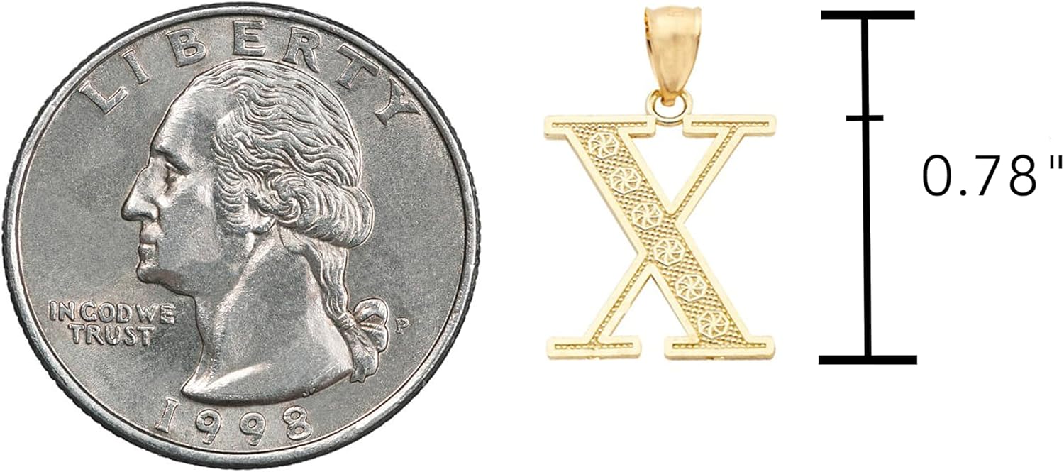 LoveBling 10K Yellow Gold Diamond Cut A to Z Alphabet Initial Letter Charm Necklace Pendant (Small Size)