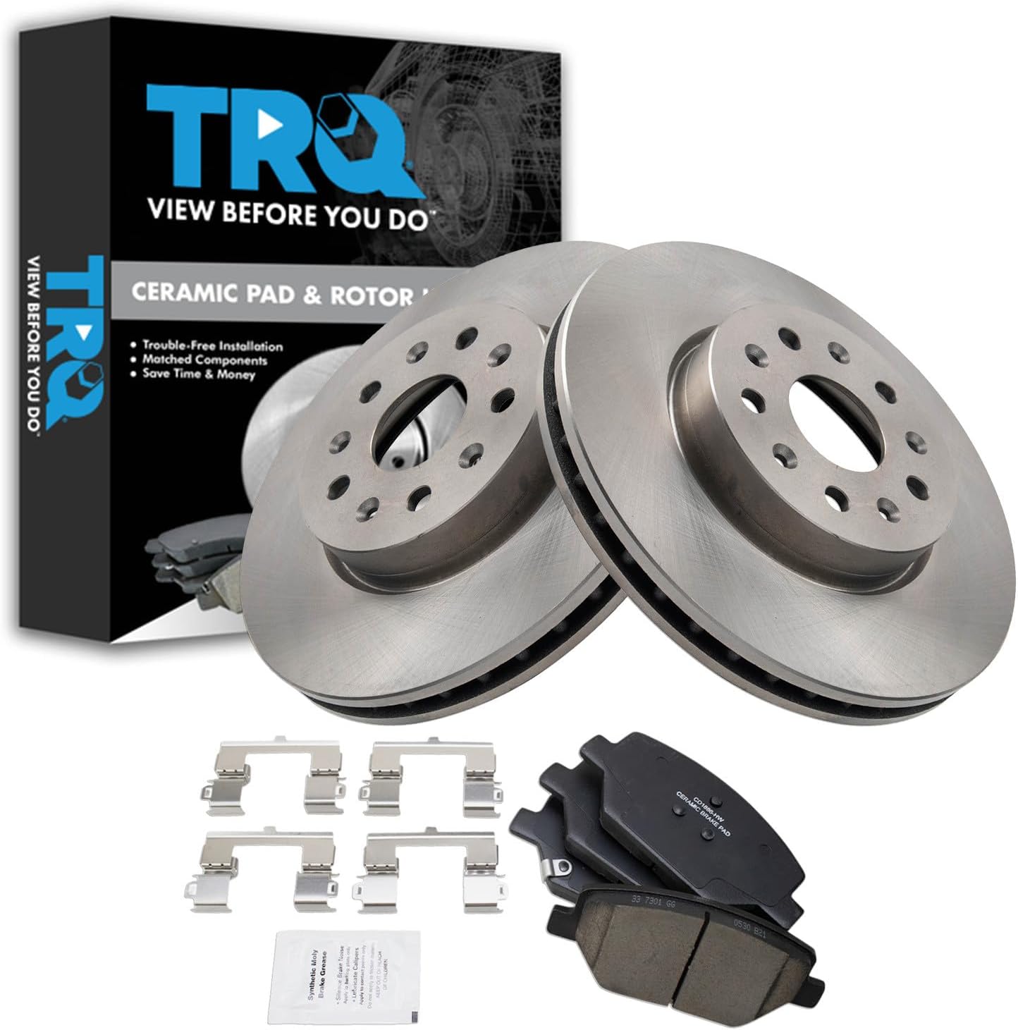 TRQ Front Brake Pad and Rotor Set Ceramic Vented Rotors Compatible with 2016-2020 Chevrolet Camaro