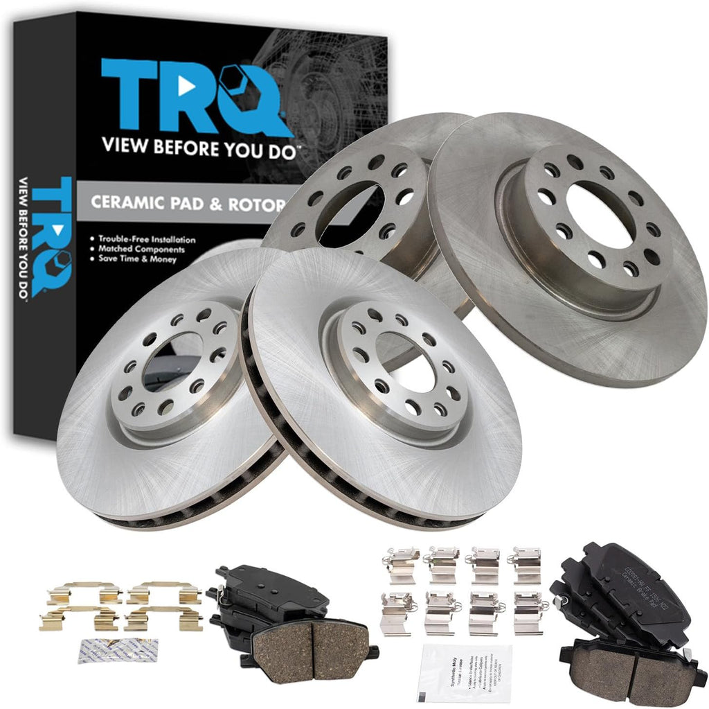 TRQ Front and Rear Brake Pad and Rotor Set Ceramic Compatible with 2018-2022 Jeep Compass