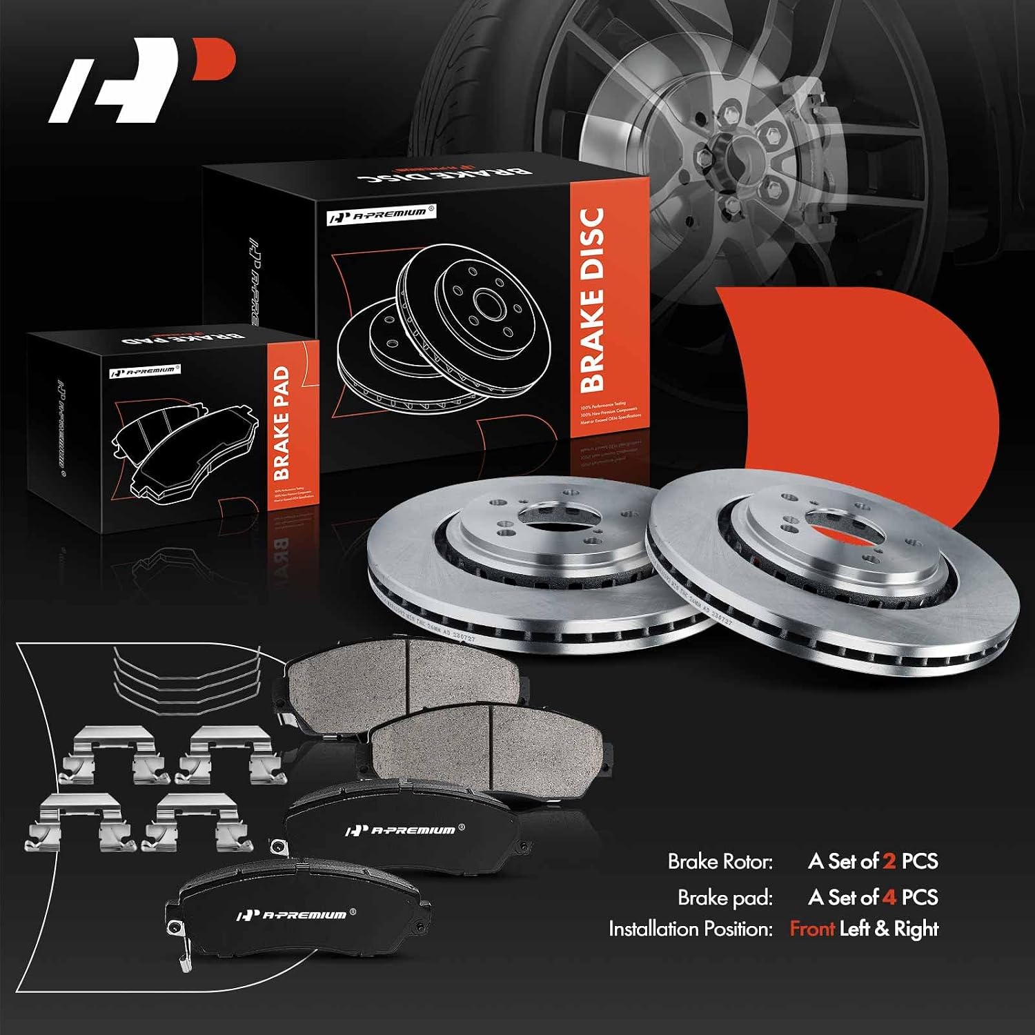 A-Premium 12.60 inch (320 mm) Front Vented Disc Brake Rotors + Ceramic Pads Kit Compatible with Select Honda Models - Odyssey 2015-2017, Passport 2019-2021, 6-PC Set