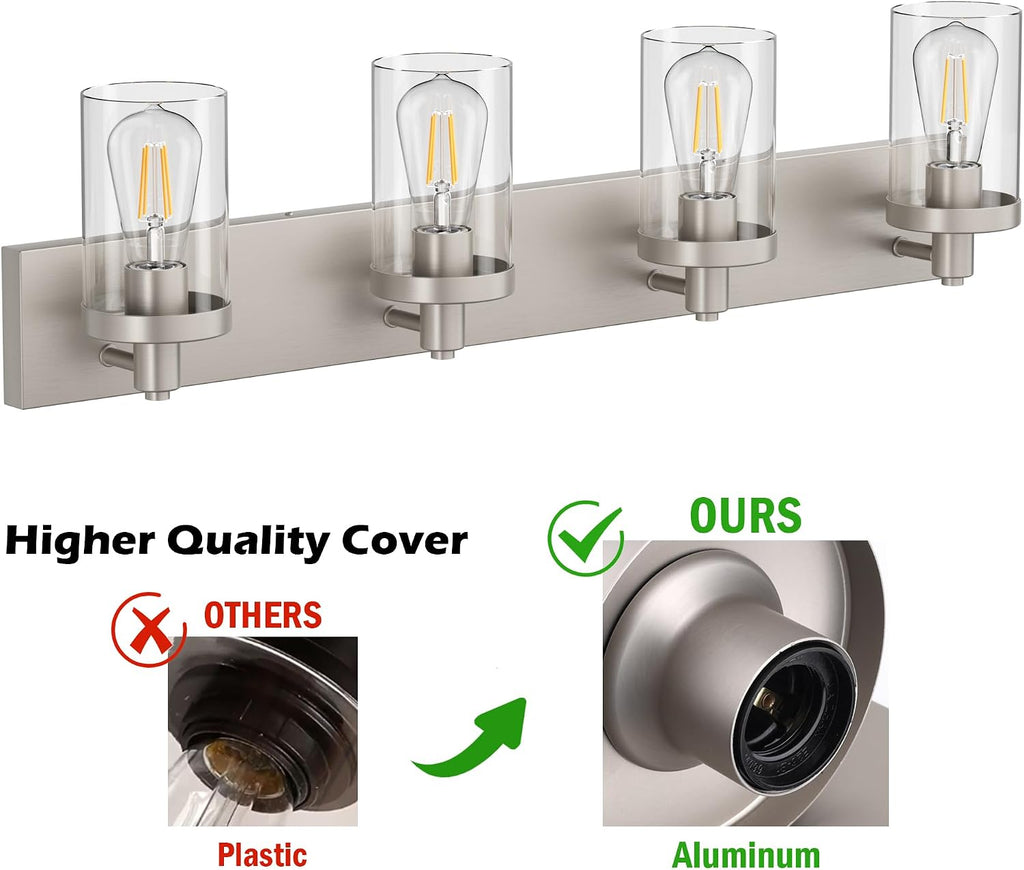Aipsun Brushed Nickel Bathroom Light Fixtures 4 Lights Vanity Light for Bathroom Lighting Fixtures Over Mirror(Exclude Bulb)