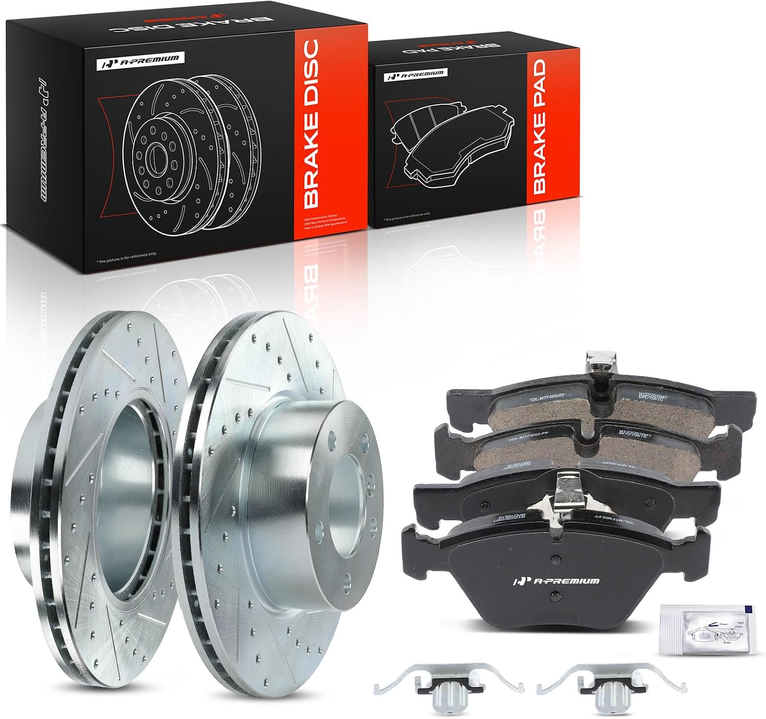 A-Premium 11.81 inch (299.8mm) Front Drilled and Slotted Disc Brake Rotors + Ceramic Pads Kit Compatible with Select BMW Models - 325i/325xi 2006, 328i 2007-2008, 328xi 2007, 128i 2008-2013, 6-PC Set