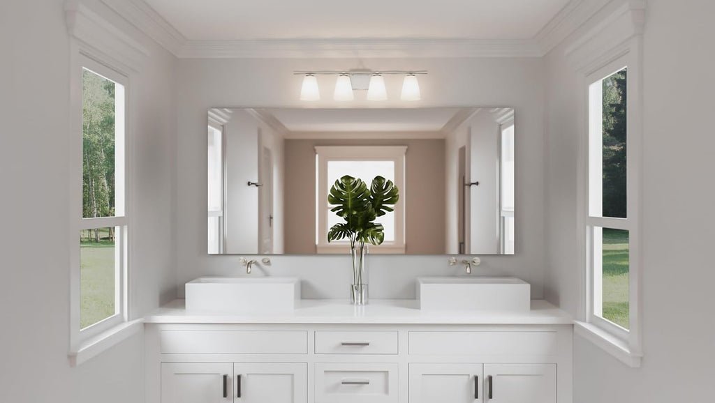 Quoizel Brindley Bath Vanity Lights, 31 Inch 4-Light Brushed Nickel Transitional Bathroom Lighting Fixtures Over Mirror, Opal Etched Glass Shades, Wall Mount Light for Bathroom