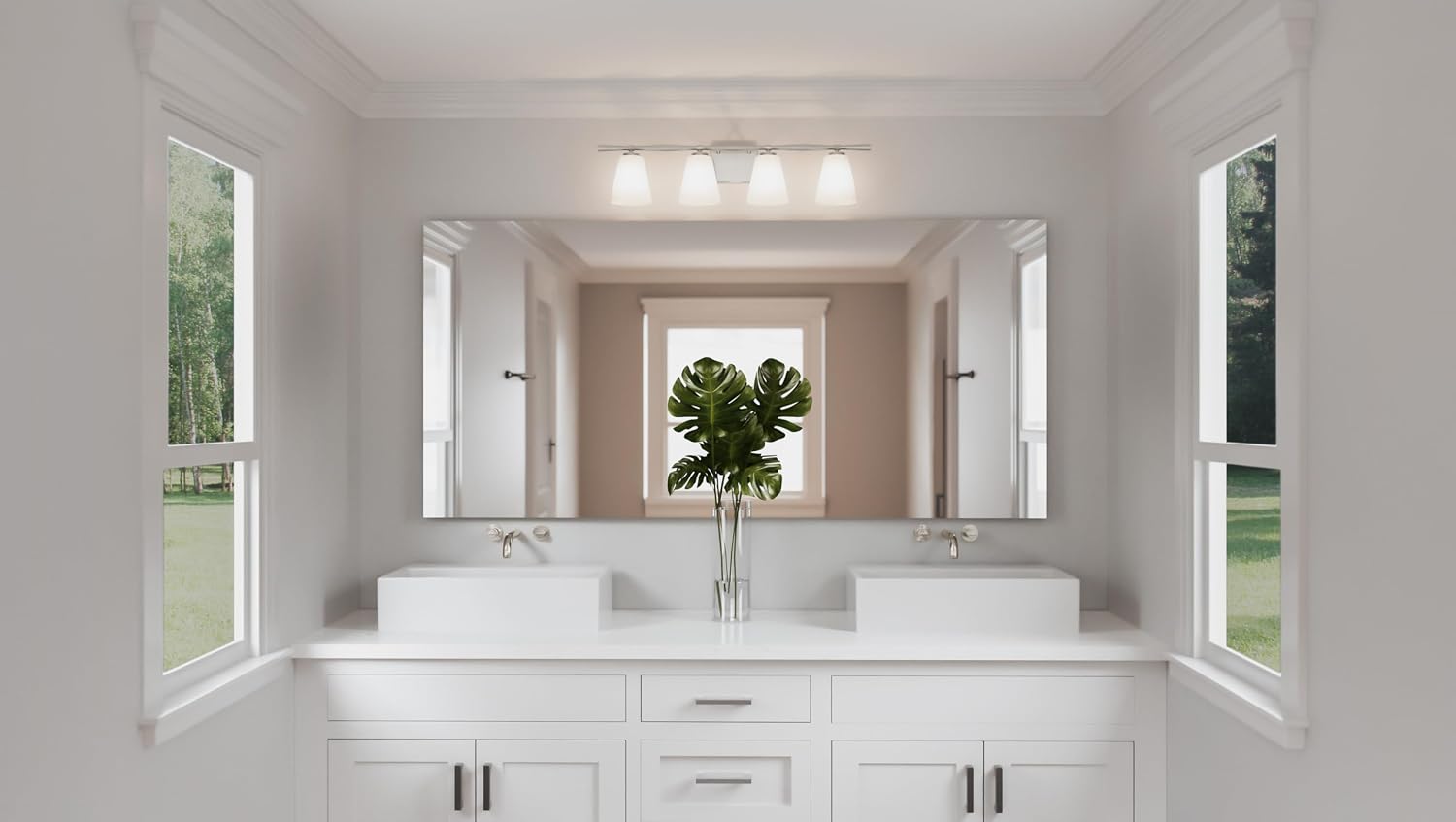Quoizel Brindley Bath Vanity Lights, 31 Inch 4-Light Brushed Nickel Transitional Bathroom Lighting Fixtures Over Mirror, Opal Etched Glass Shades, Wall Mount Light for Bathroom