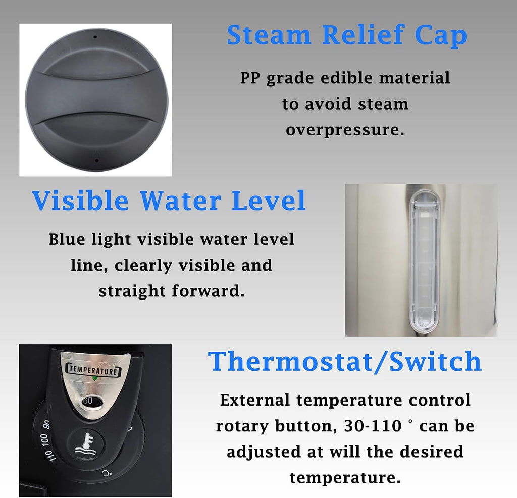 Electric Hot Coffee Kettle Warmer Stainless Steel Hot Coffee Dispenser Hot Coffee Boiler And Warmer with Independent Filter Quick-Temp or Boil for Tea Coffee 1300W 15.4 Liter Capacity