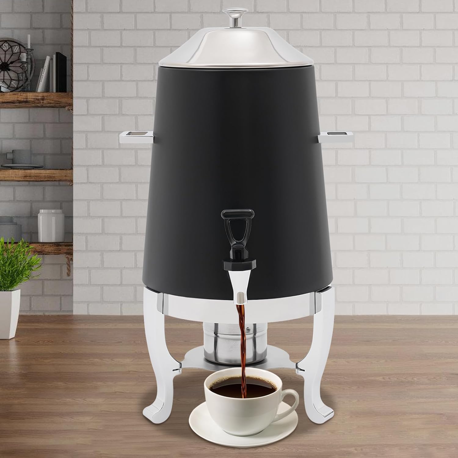 3.43 Gallon / 13L Stainless Steel Beverage Dispenser, Fuel Heating Coffee Urn with Spigot & Fuel Holder, Commercial Hot Water Dispenser Countertop for Milk Coffee Tea Water Juice