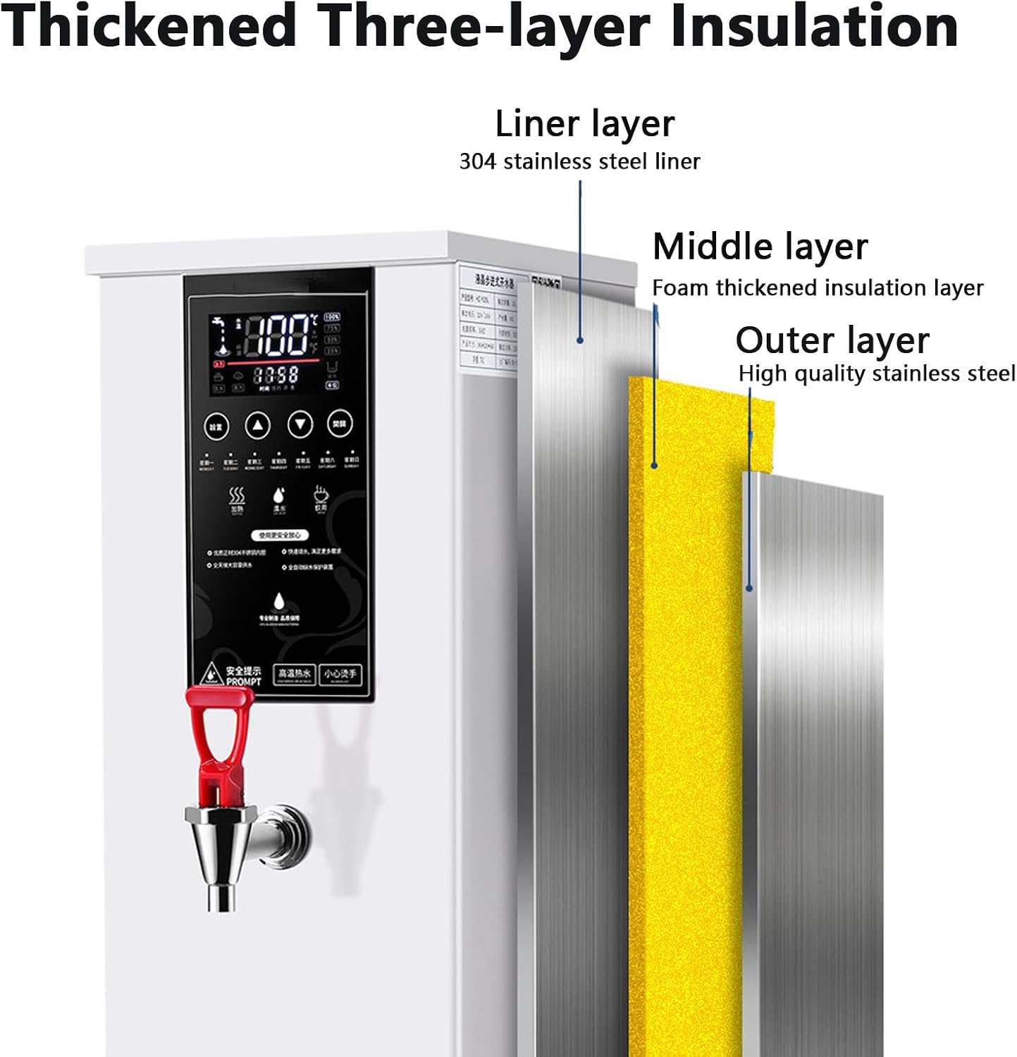 3000W Commercial Hot Water Dispenser Countertop, Energy-Saving Stainless Steel Water Boiler, 104°F-212°F for Boba Tea Office Restaurant Hotel,White