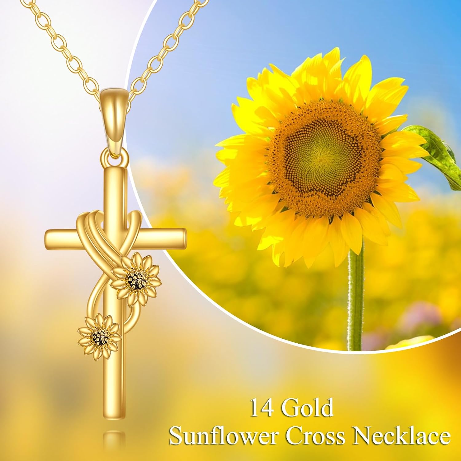 KECHO 14k Real Gold Cross Jewelry Gifts for Mother Grandma Sister Cross Pendant Necklace for Women