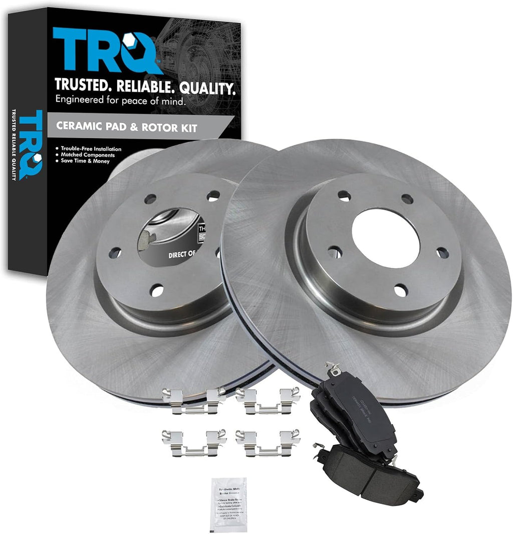 TRQ Front Brake Pad and Rotor Set Ceramic Vented Rotors Compatible with 2013-2023 Nissan Altima