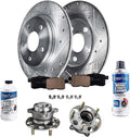 Detroit Axle - Rear Brake Kit for 2014-2017 Honda Accord, Drilled and Slotted Disc Brake Rotors Ceramic Brake Pads Wheel Bearing and Hubs 2015 2016 Replacement : 11.10' inch Rear Rotor