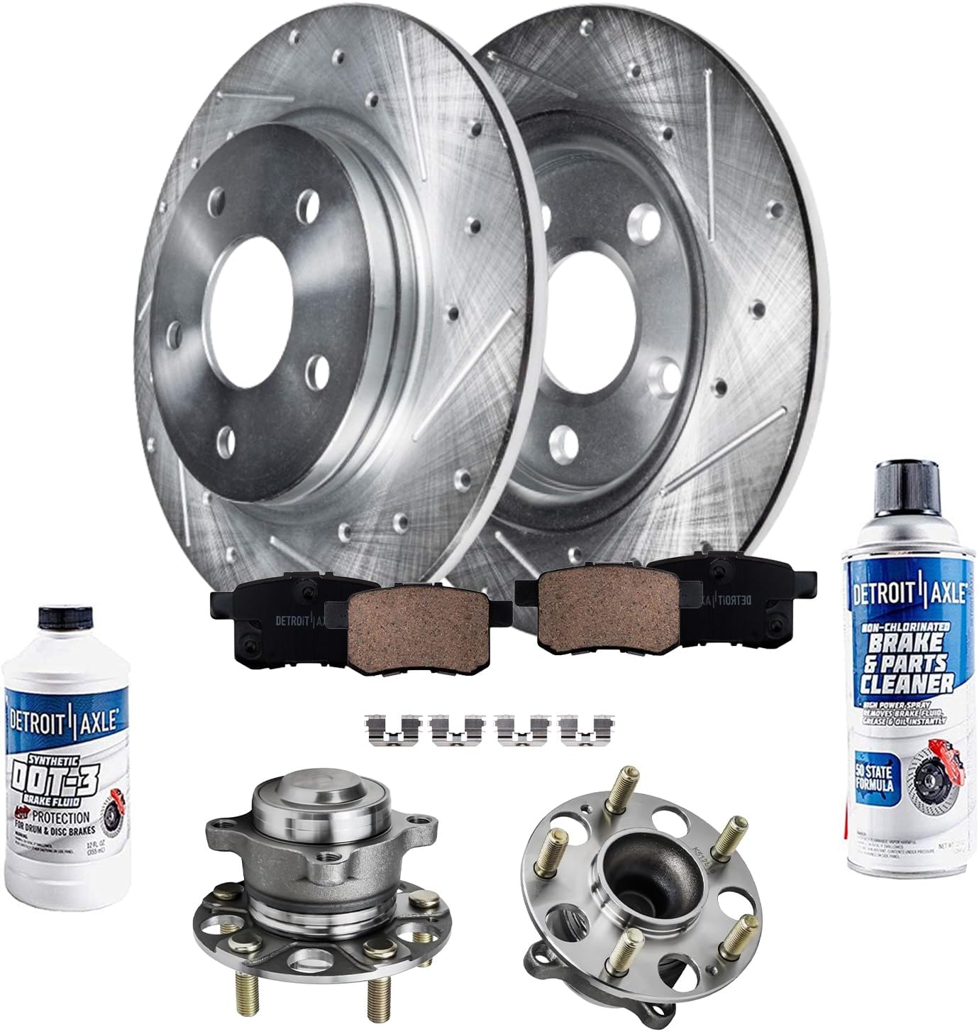 Detroit Axle - Rear Brake Kit for 2014-2017 Honda Accord, Drilled and Slotted Disc Brake Rotors Ceramic Brake Pads Wheel Bearing and Hubs 2015 2016 Replacement : 11.10' inch Rear Rotor