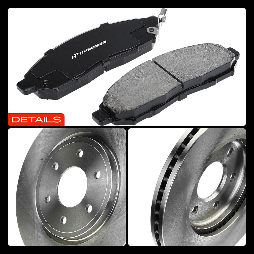 A-Premium 11.65 inch (296mm) Front Vented Disc Brake Rotors + Ceramic Pads Kit Compatible with Select Nissan and Suzuki Models - Frontier 2005-2019, Pathfinder 2005-2012, Xterra 05-15, Equator 09-12