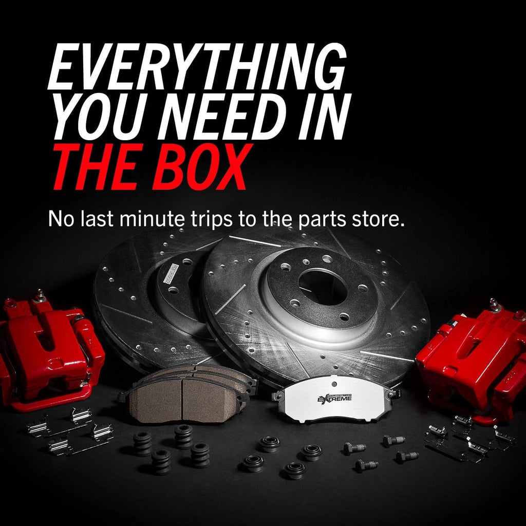 PowerStop Rear Brake & Caliper Kit for Dodge Ram 2500 2009-10 |Ram 3500 2009-10 |Ram 1500 2012 |2500 2011-18 - Drilled & Slotted Disc Rotors + Z36 Brake Pads + Red-Powder Coated Calipers, KC5487-36