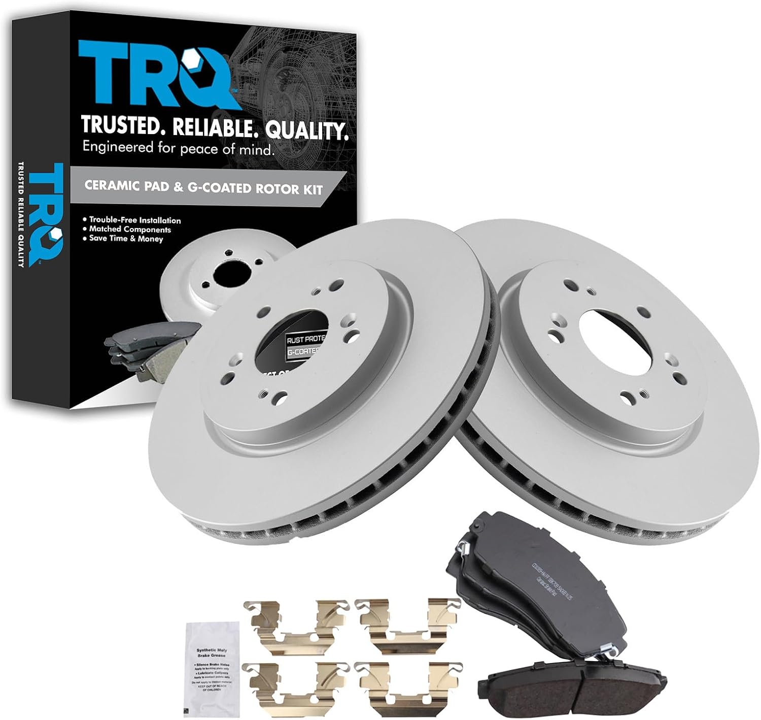 TRQ Front Ceramic Brake Pad and Rotor Set Coated Compatible with 07-12 Acura RDX 07-11 Honda CR-V 10-11 Honda Accord Crosstour 12 Crosstour