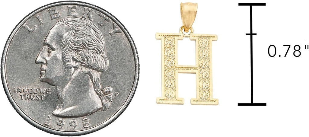 LoveBling 10K Yellow Gold Diamond Cut A to Z Alphabet Initial Letter Charm Necklace Pendant (Small Size)