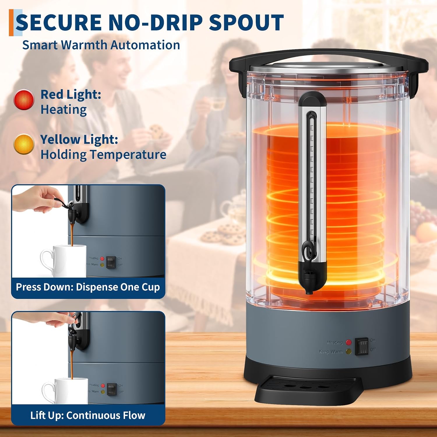TROPOW Double Wall Insulated Commercial Coffee Urn - 12L/3.2Gal Stainless Steel Electric Coffee Maker - Fast Brew Beverage & Water Dispenser, Large Capacity for Catering, Parties, Weddings - 12L