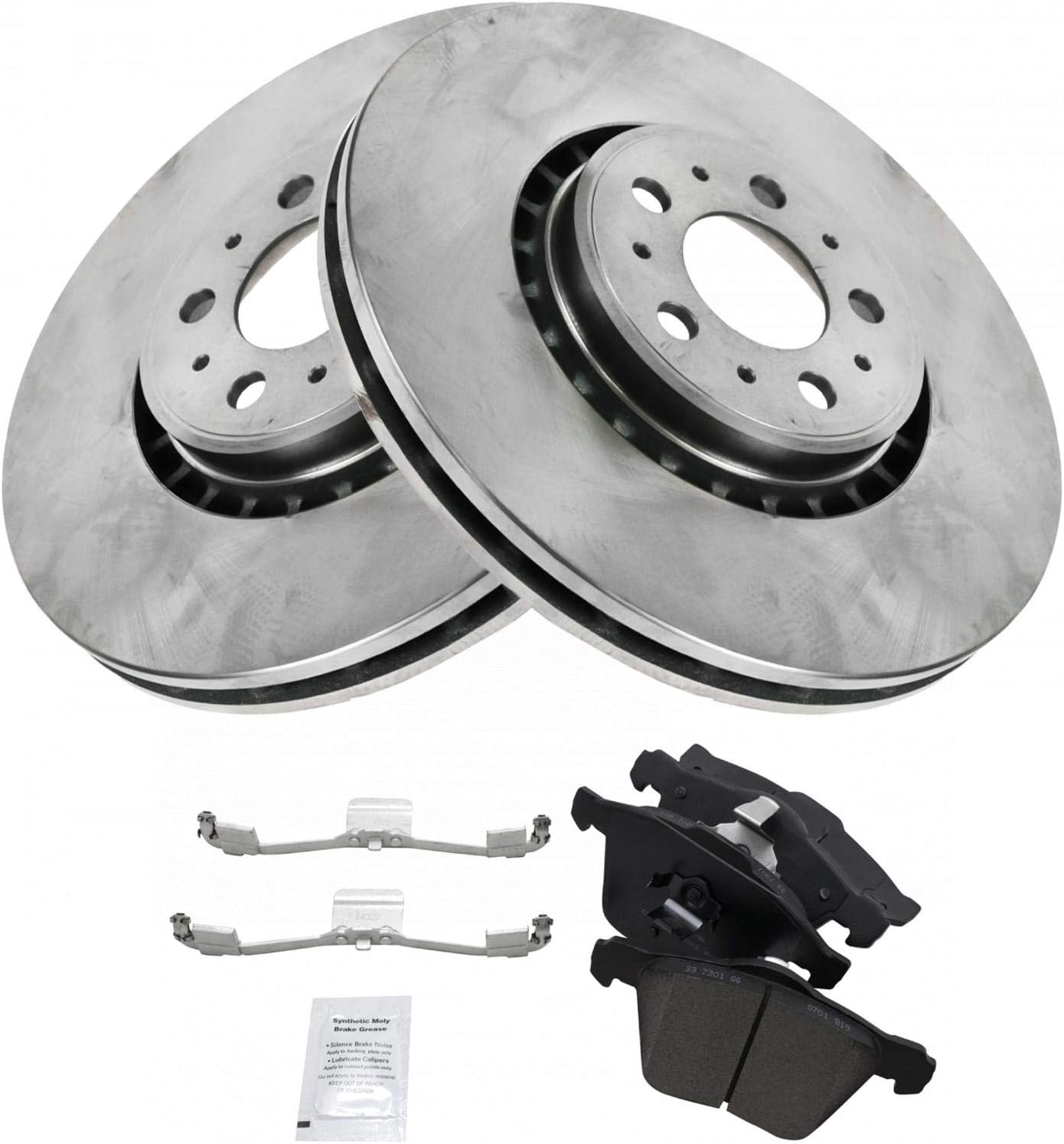TRQ Front Brake Pad and Rotor Set Ceramic Vented 336 mm Rotors Compatible with 2003-2009 Volvo XC90