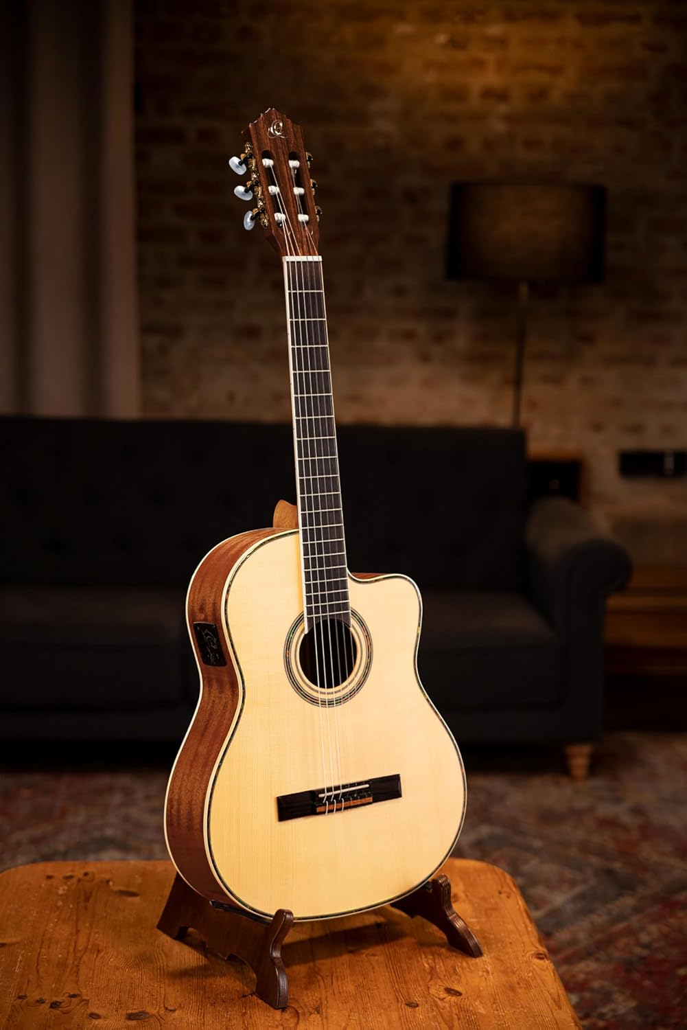 Ortega Guitars 6 String Family Series Pro Solid Top Acoustic-Electric Nylon Classical Guitar w/Bag, Right, Full (RCE141NT)