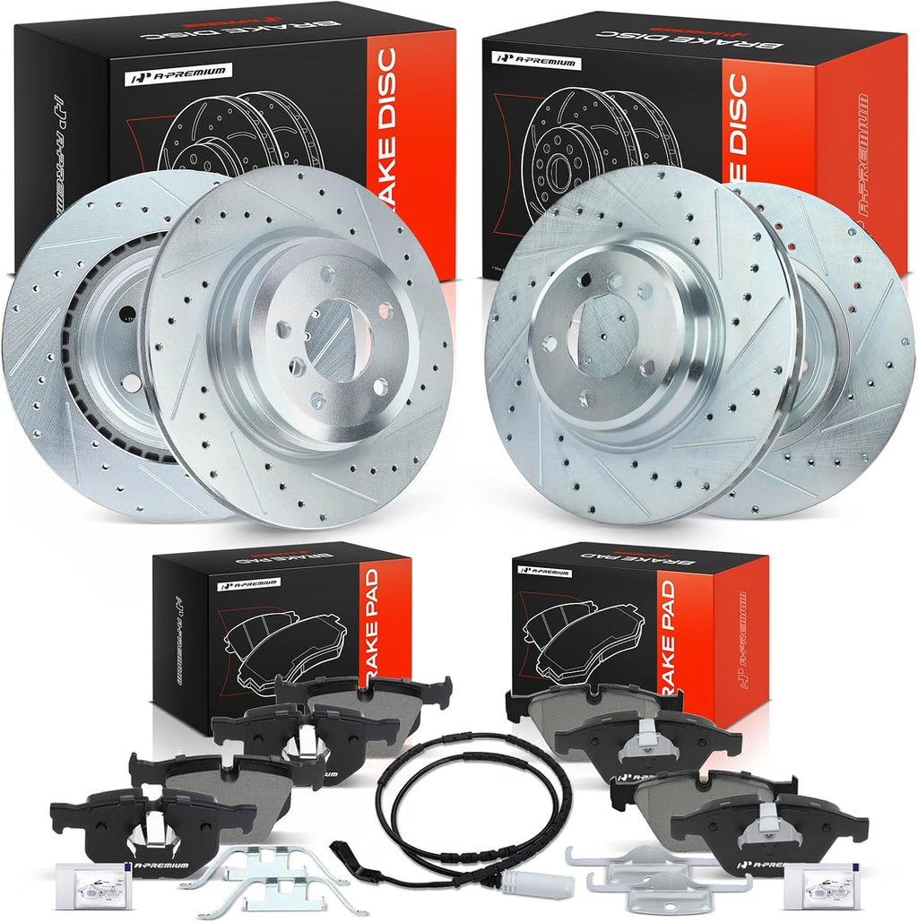 A-Premium Front and Rear Disc Brake Rotors + Ceramic Pads Kit Compatible with Select BMW and Lincoln Models - 335d 2009-2011, 335i 2007-2013, 335i xDrive 2009-2013, 335is 2011-2013, 335xi 2007-2008