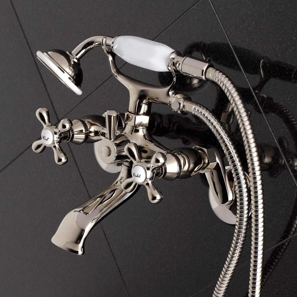 Kingston Brass KS266PN Kingston Wall Mount Clawfoot Tub Faucet with Hand Shower, Polished Nickel