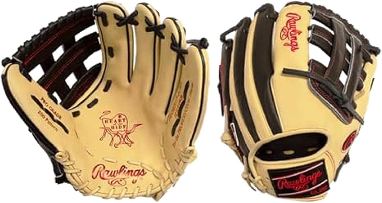 Rawlings Heart of the Hide 'Swaggy O' Baseball Glove – 12', 12.25', First Base Mitt & Catcher's Mitt – RHT & LHT – Pro Leather, Blonde/Black/Red Design