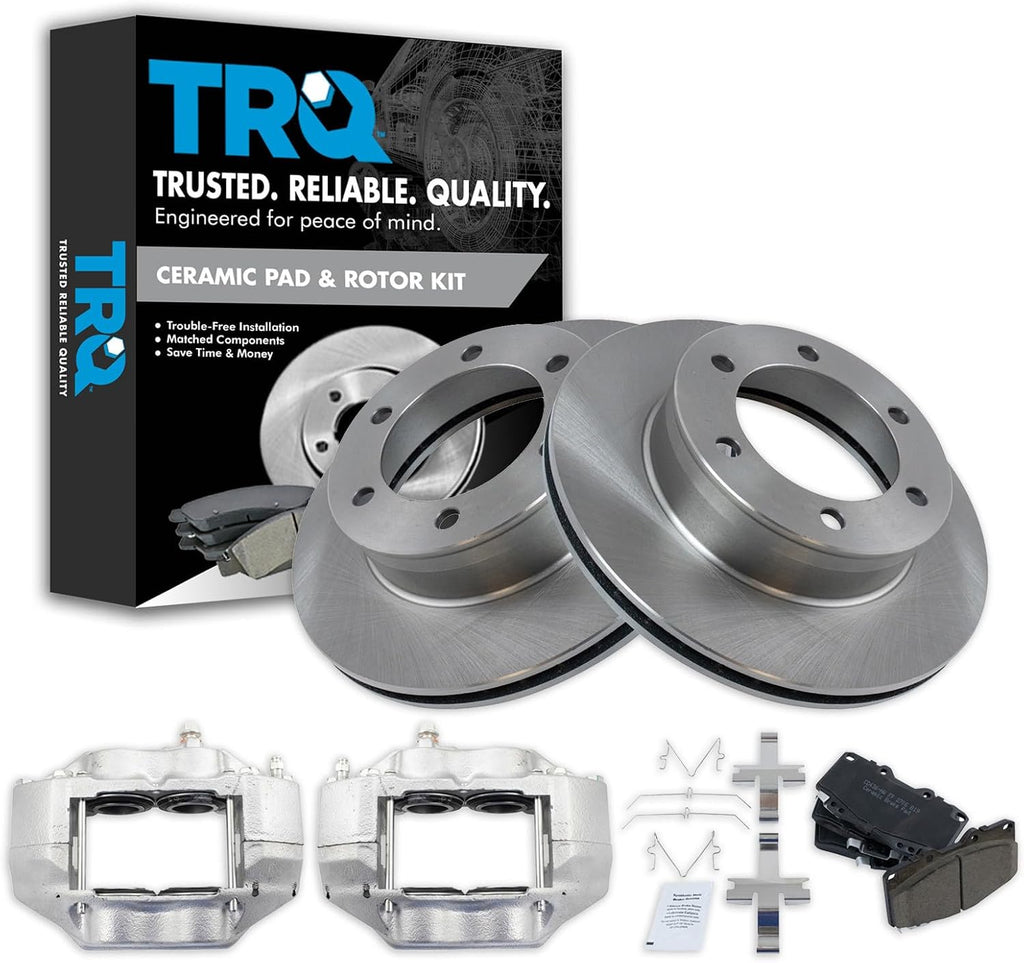 TRQ Front Brake Pad and Rotor Set Ceramic Rotors Calipers Compatible with 1995-1998 Toyota Tacoma