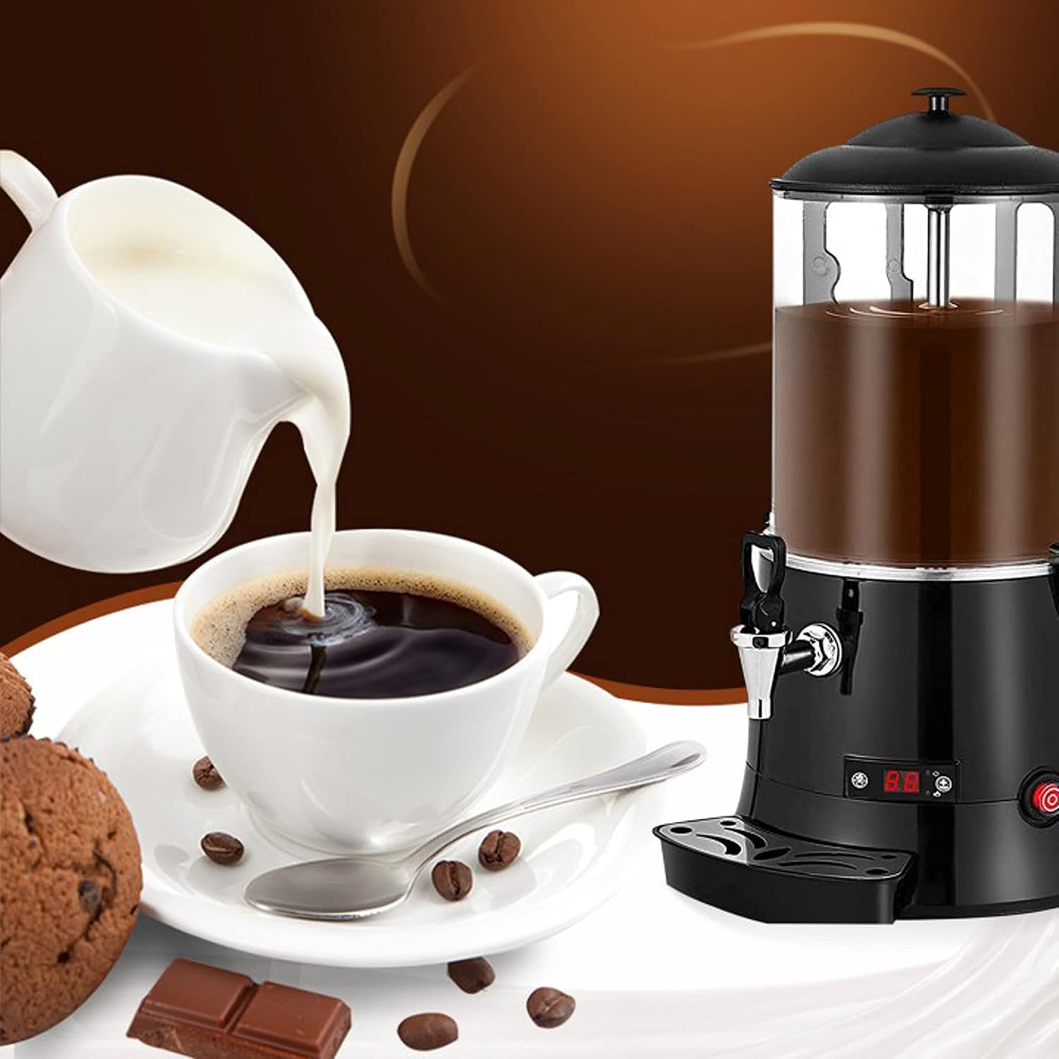 Hot Automatic Beverage Mixes Maker, Commercial Dispenser, Electric Milk Steamer Foam Maker, 400W Chocolate Maker, Coffee Maker Water Urn, for Espresso, Water, Tea, Chocolate, 30~90℃, Black