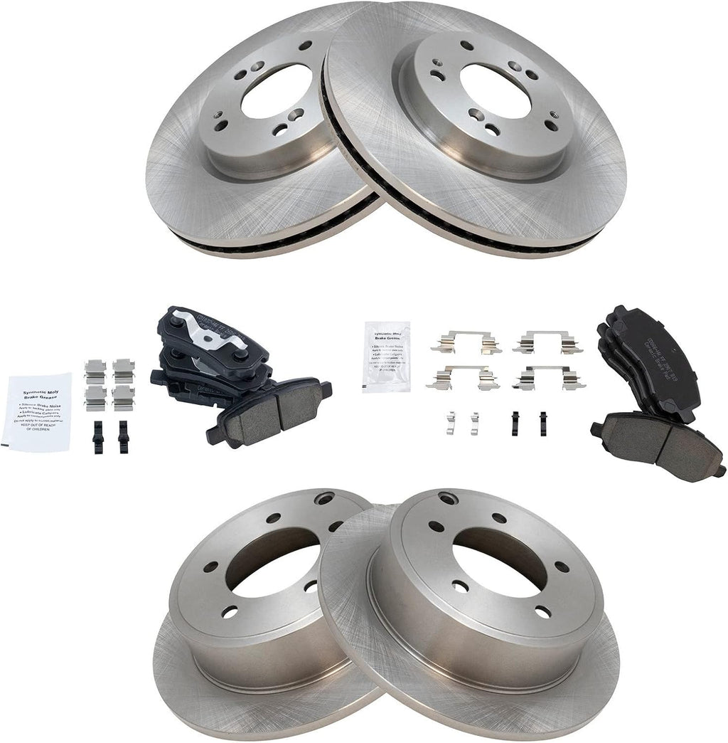 TRQ Front and Rear Ceramic Brake Pad and Rotor Set Compatible with 12-14 Chrysler 200 with 262 mm Diameter Rear Rotors with 294 mm Diameter Front Rotors
