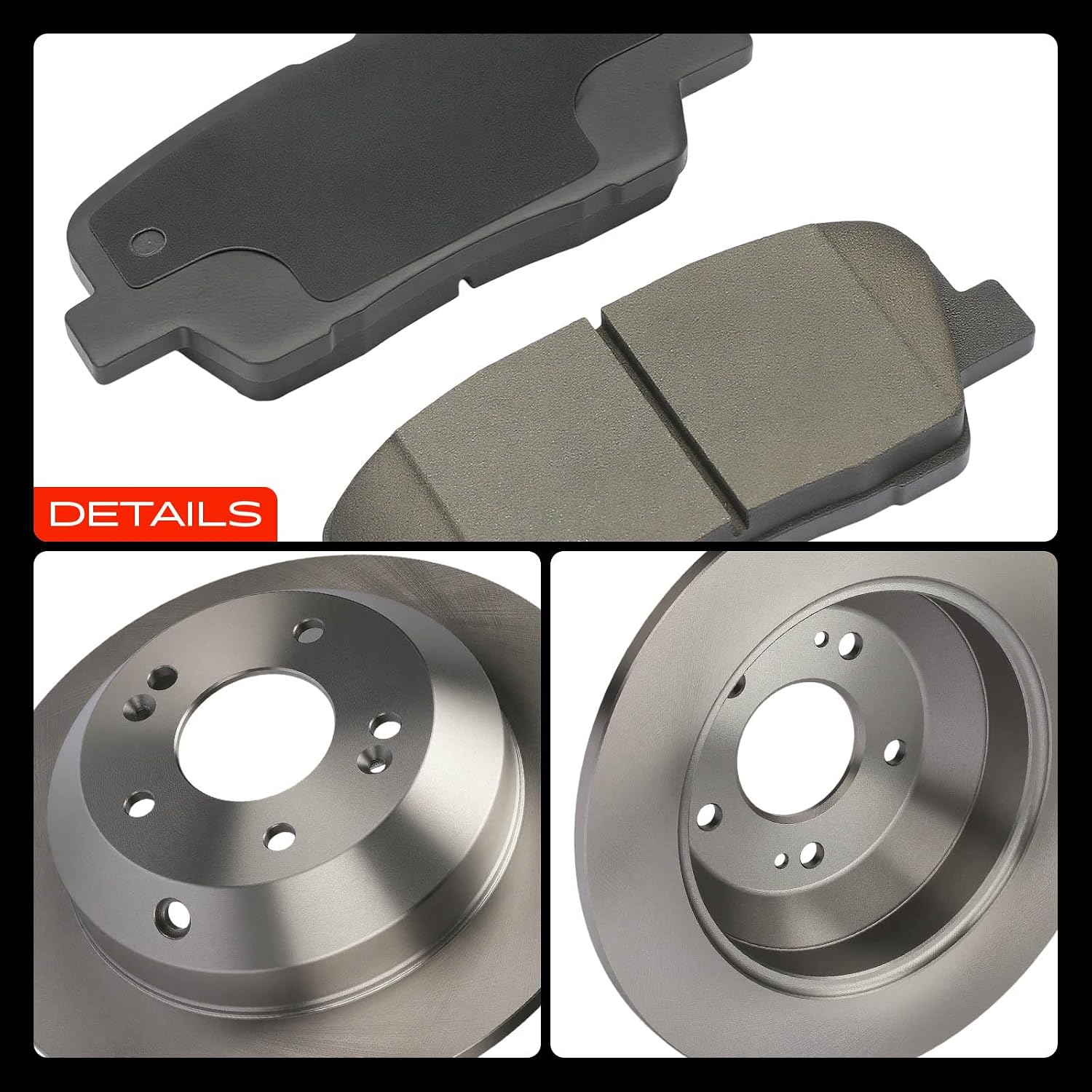 A-Premium 11.89 inch (302mm) Rear Solid Brake Rotors + Ceramic Pads Kit Compatible with Select Hyundai and Kia Models - Santa Fe 2010-2016, Sorento 2011-2014, 6-PC Set
