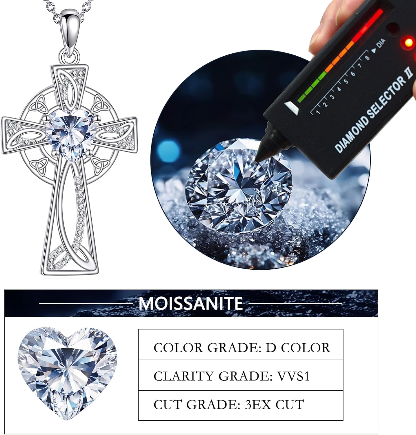 Moissanite Cross Necklace Sterling Silver Religious Created Diamond Crucifix Jewelry Gifts for Women Men