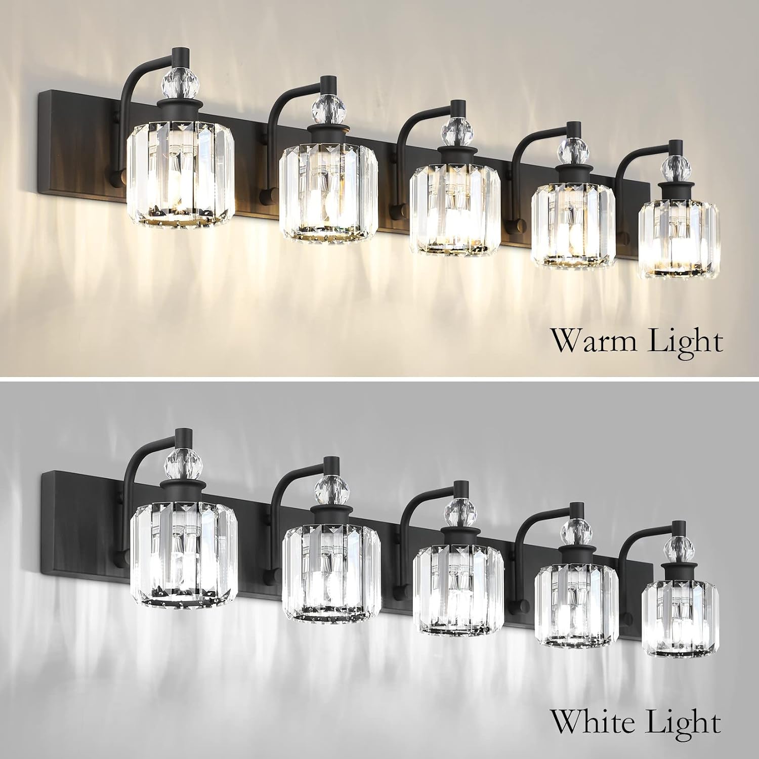 Ralbay Crystal Black Vanity Light Fixtures 5 Light Crystal Bathroom Light Fixtures Over Long Mirror Modern Matte Black Bath Wall Lights