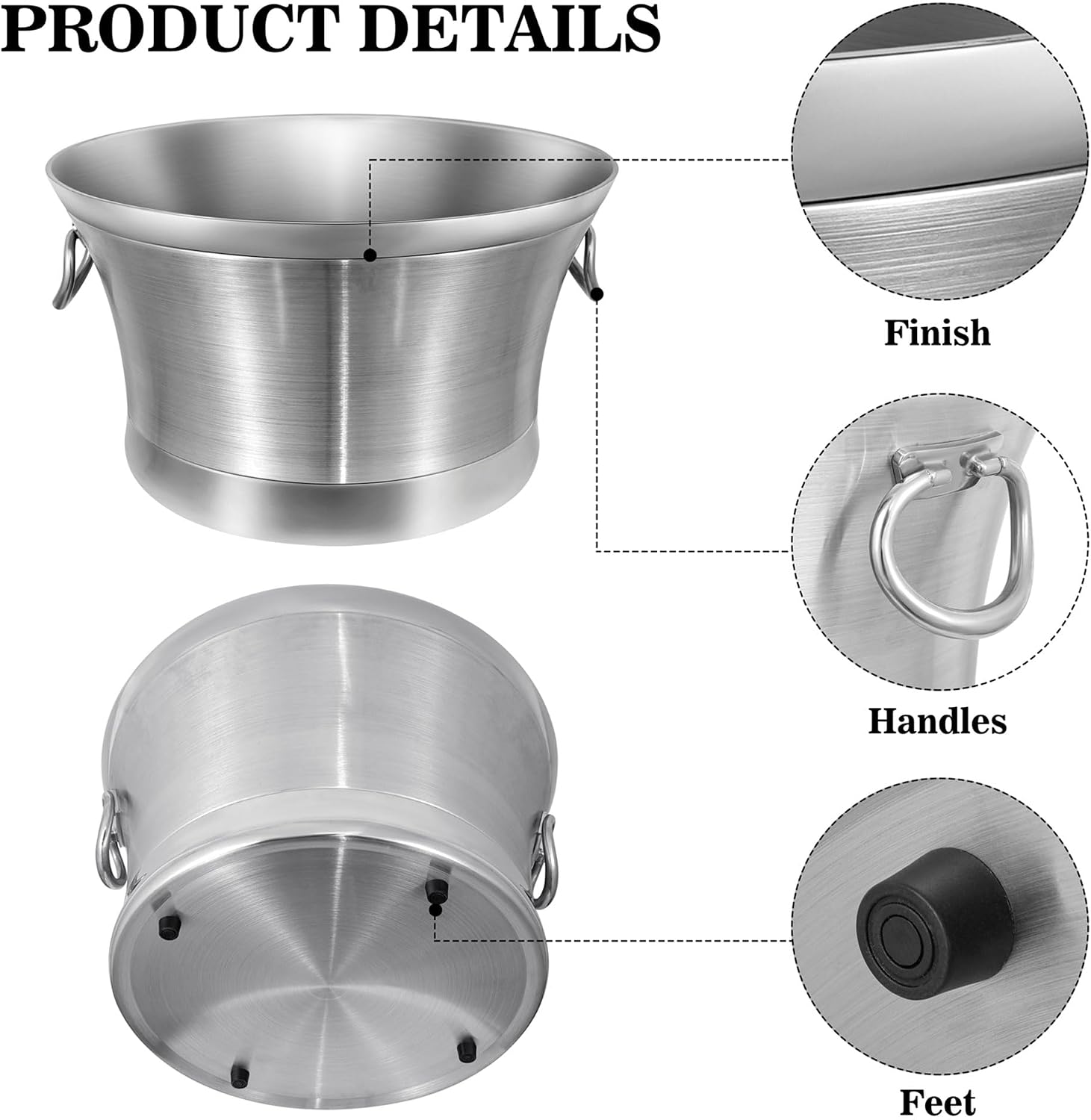 BARsics Large 6-Gallon Double Wall Stainless Steel Insulated Beverage Tub for Parties