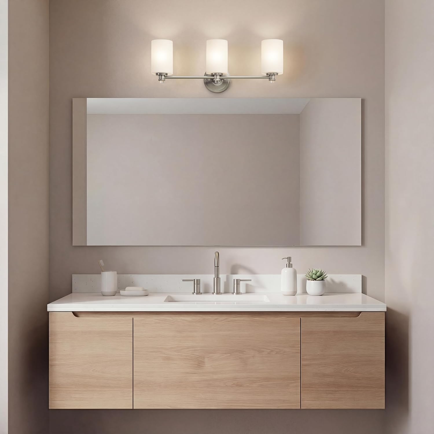 Kichler Joelson 24' 3 Light Vanity Light with Satin Etched Cased Opal and Clear Glass Accent Glass in Brushed Nickel