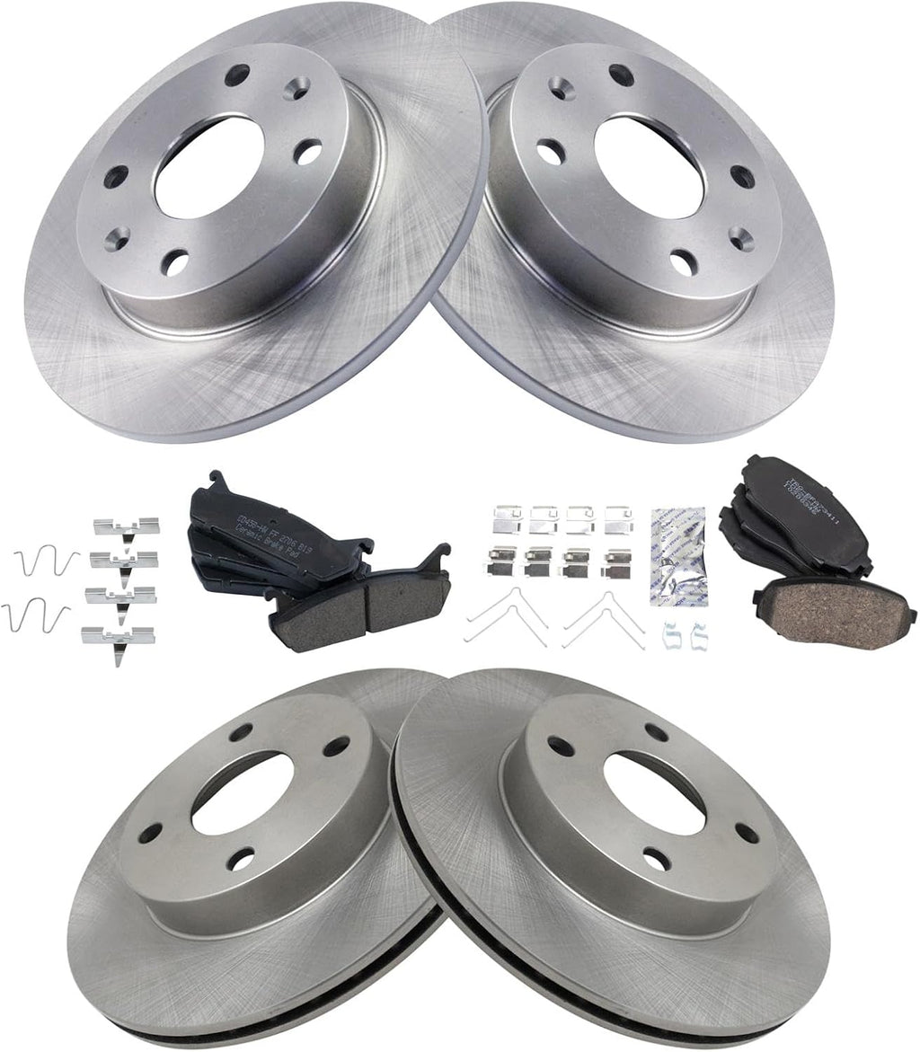 TRQ Front and Rear Brake Pad and Rotor Set Ceramic Vented Solid Rotors Compatible with 1990-1993 Mazda Miata