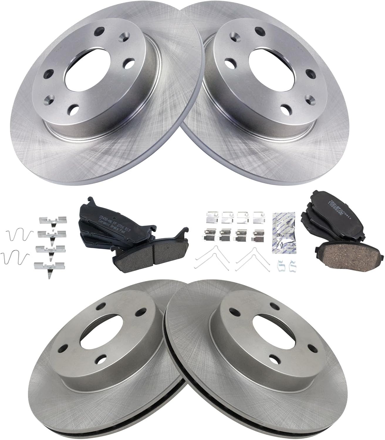 TRQ Front and Rear Brake Pad and Rotor Set Ceramic Vented Solid Rotors Compatible with 1990-1993 Mazda Miata