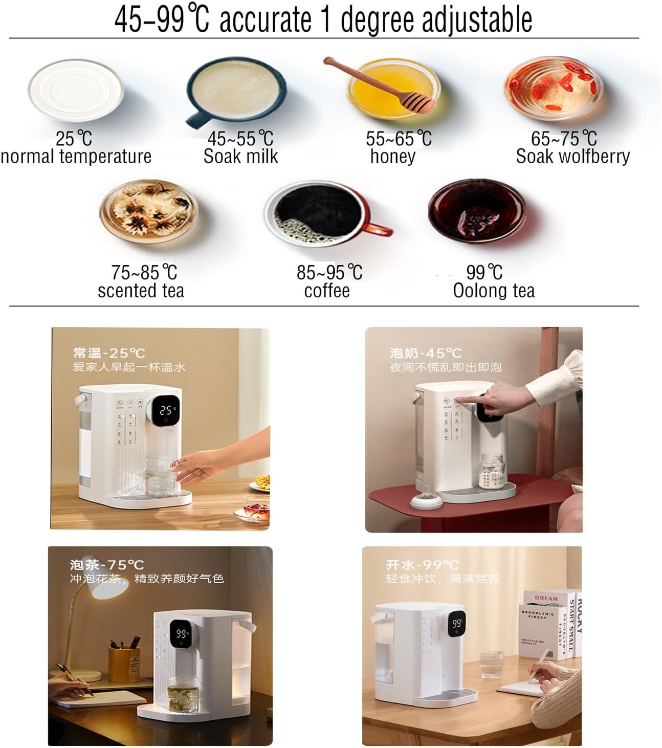 SinSed electric hot water dispenser sunbeam hot shot Small instant hot household water purifier tabletop pumping water boiler 4-stage temperature control(Color:b), Size