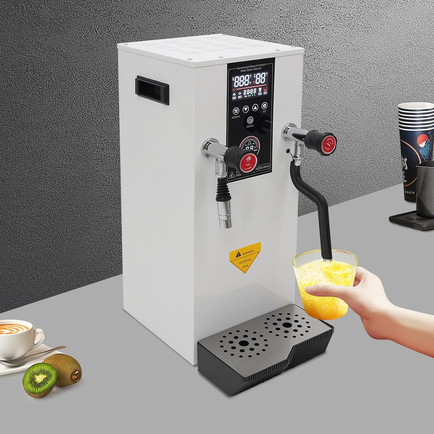 12L Commercial Hot Water Dispenser with LCD Timer, Commercial Water Boiler, 3000W Fast Boiling Water Machine for Coffee, Tea, Milk Steaming, 110V US Plug, Stainless Steel, White