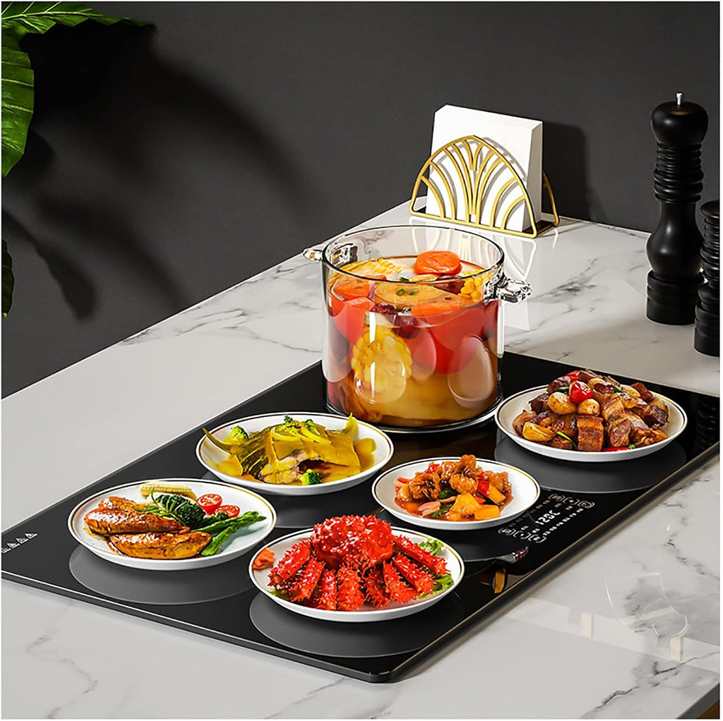 Plate Warmer Electric Hot Plate Warming Tray Rectangle Electric Food Warmer Tempered Glass Surface with 16 Functions Keeps Food Hot AdjusTemperature Control