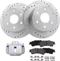 Detroit Axle - Rear Brake Kit for Chevy GMC Silverado Sierra 1500 Astro Tahoe Safari Yukon Drilled & Slotted Brake Rotors Brake Caliper Ceramic Brakes Pads Replacement