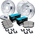 R1 Concepts Front and Rear Brake Kit Fits 2008-2012 INFINITI EX35; 2013 INFINITI EX37; 2011-2012 INFINITI G25| Ceramic Pads, Drilled Slotted Rotors| Hardware| 12.6' Front & 12.1' Rear
