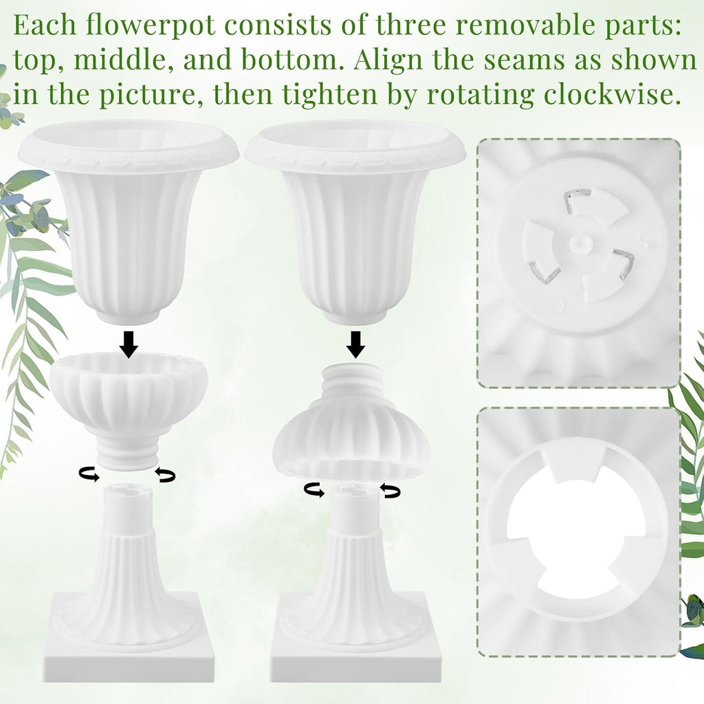 AceOrbit 6 Pack 20' Large Plastic Urn Planters, Pedestal Flower Plant Pot White Plant Stand for Wedding, Party, Event, Home, Stage, Garden, Balcony Decoration