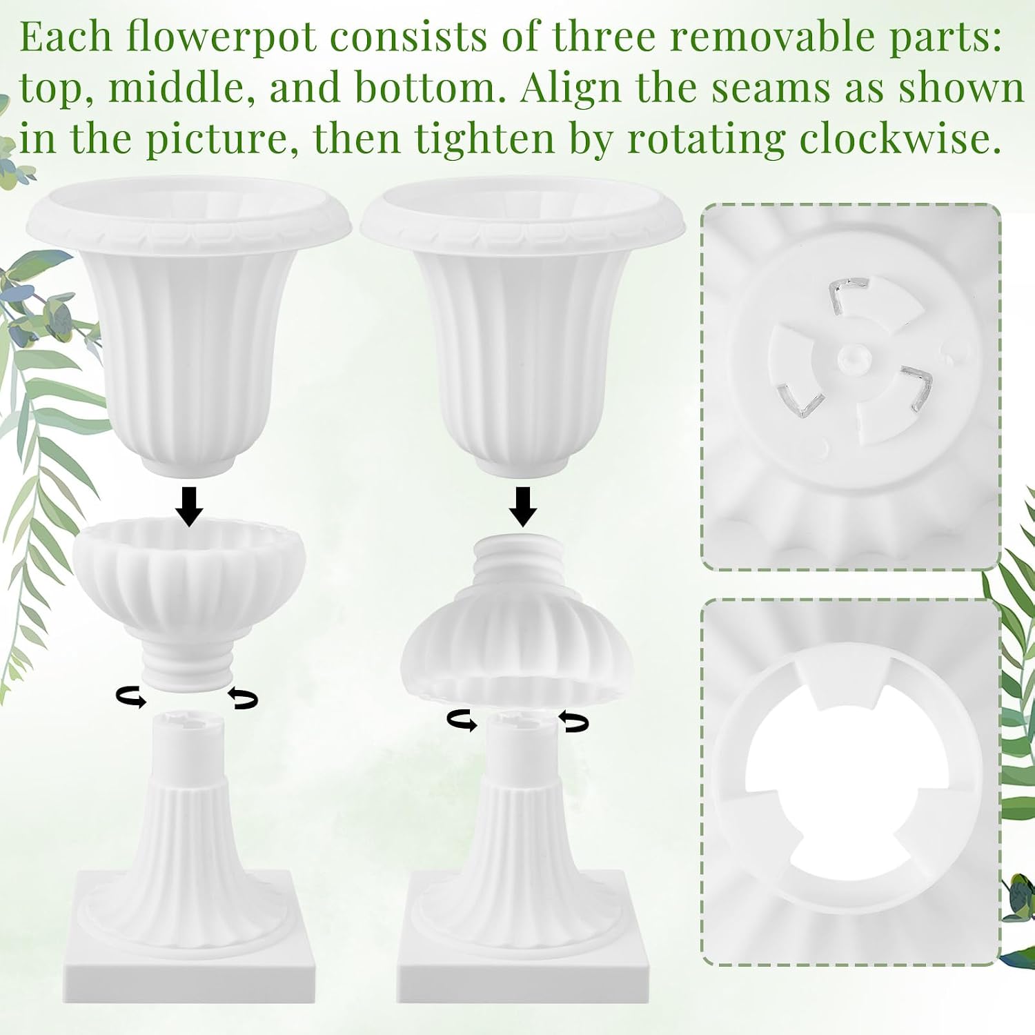 AceOrbit 6 Pack 20' Large Plastic Urn Planters, Pedestal Flower Plant Pot White Plant Stand for Wedding, Party, Event, Home, Stage, Garden, Balcony Decoration