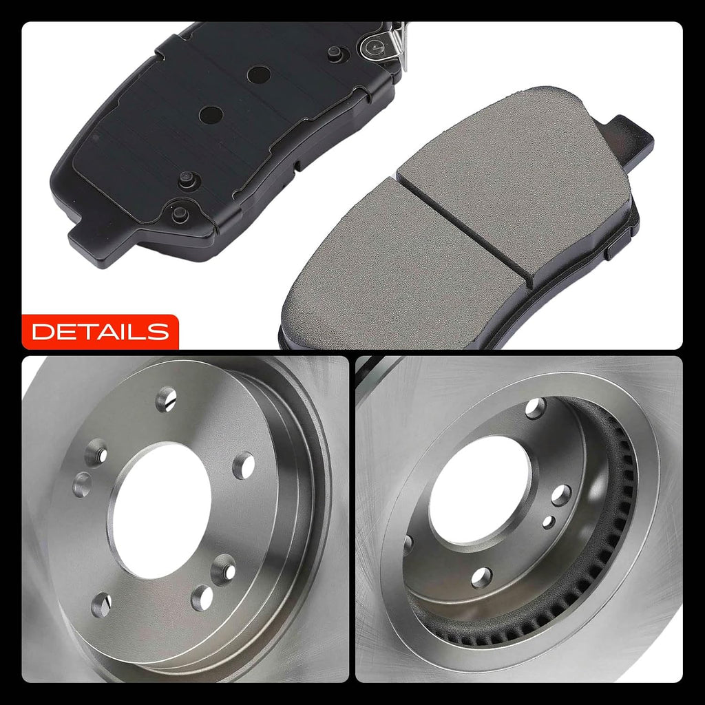 A-Premium 11.82 inch (300mm) Front Vented Disc Brake Rotors + Ceramic Pads Kit Compatible with Hyundai and Kia Models - Santa Fe 2010-2012, Sorento 2011-2013, 6-PC Set