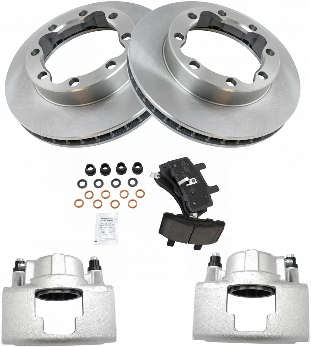 TRQ Front Brake Pad and Rotor Set Ceramic Vented Rotors Calipers Compatible with 1988-2000 Chevrolet GMC K3500 1989-2000 K2500 1992-1999 K2500 Suburban 1995-1999 K1500 Suburban
