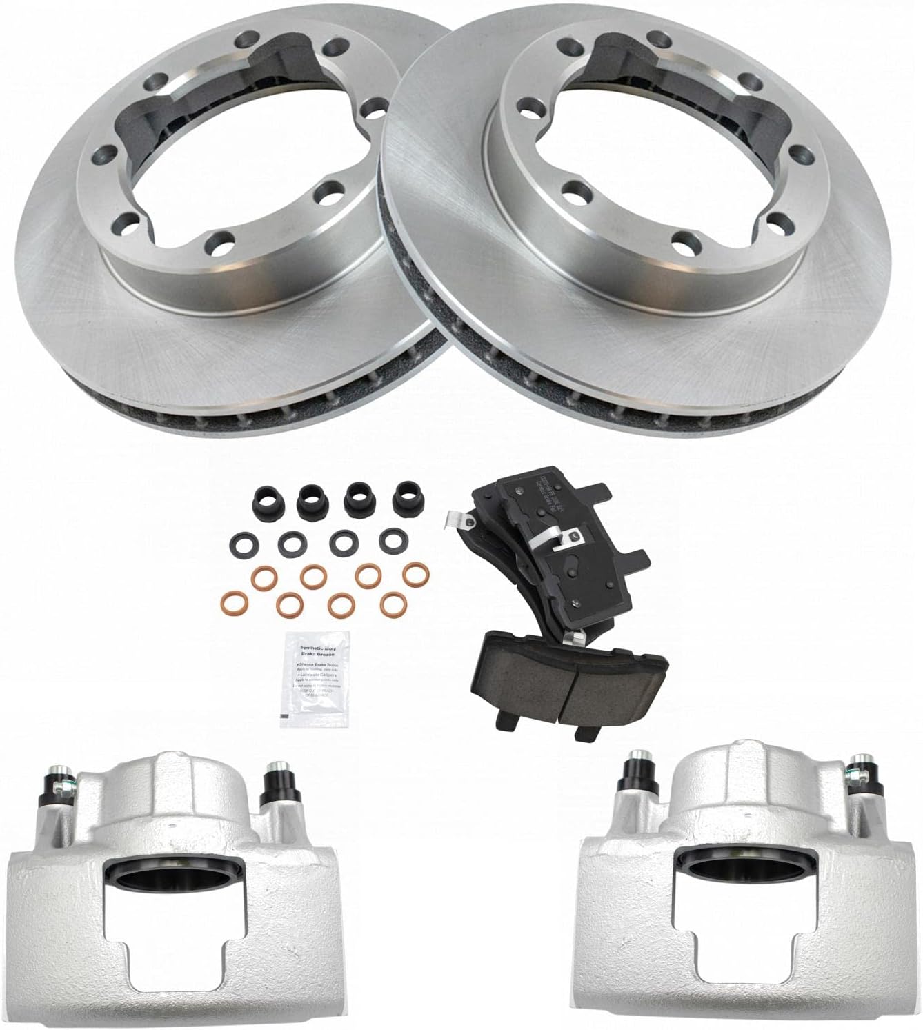 TRQ Front Brake Pad and Rotor Set Ceramic Vented Rotors Calipers Compatible with 1988-2000 Chevrolet GMC K3500 1989-2000 K2500 1992-1999 K2500 Suburban 1995-1999 K1500 Suburban